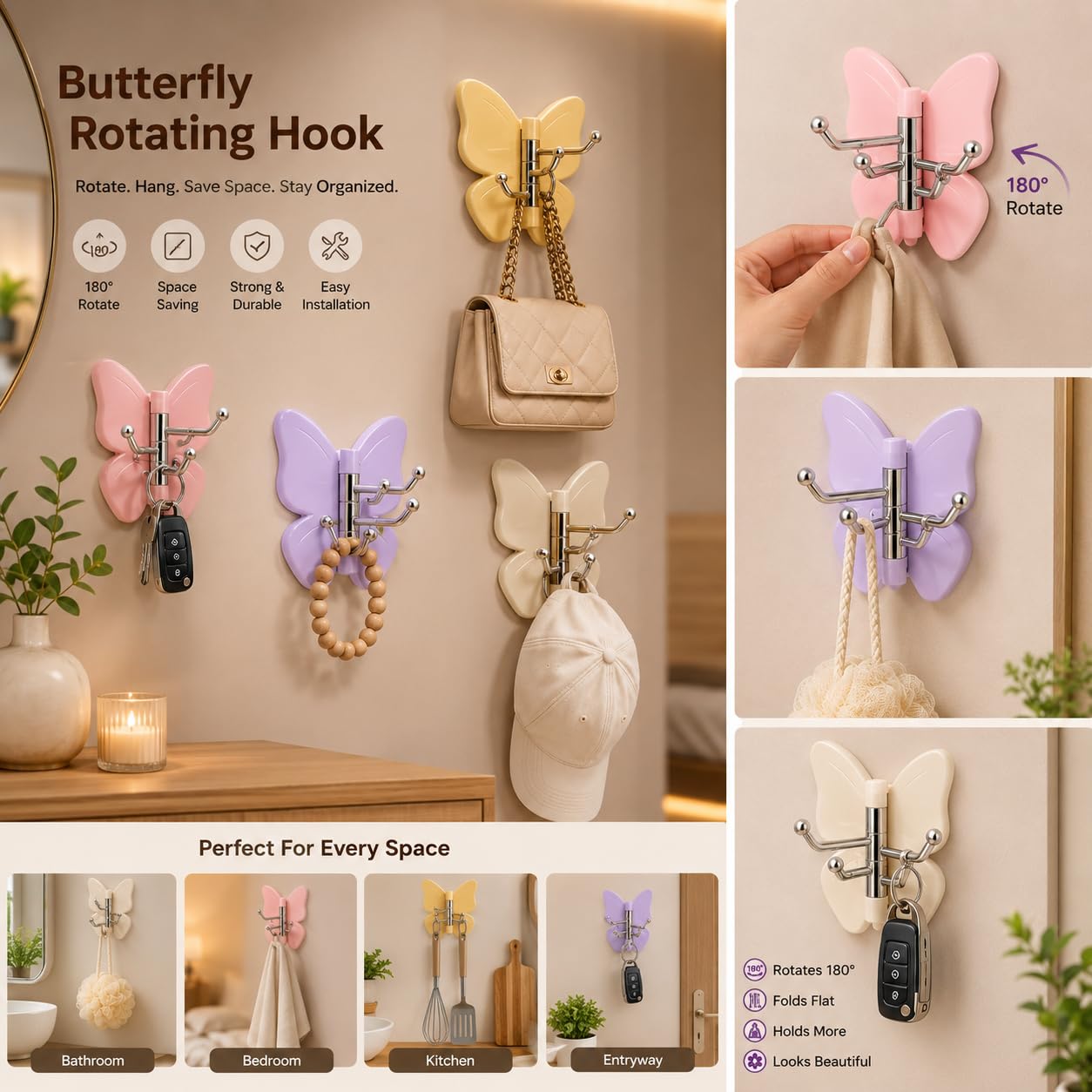 Rotating Butterfly Wall Hook