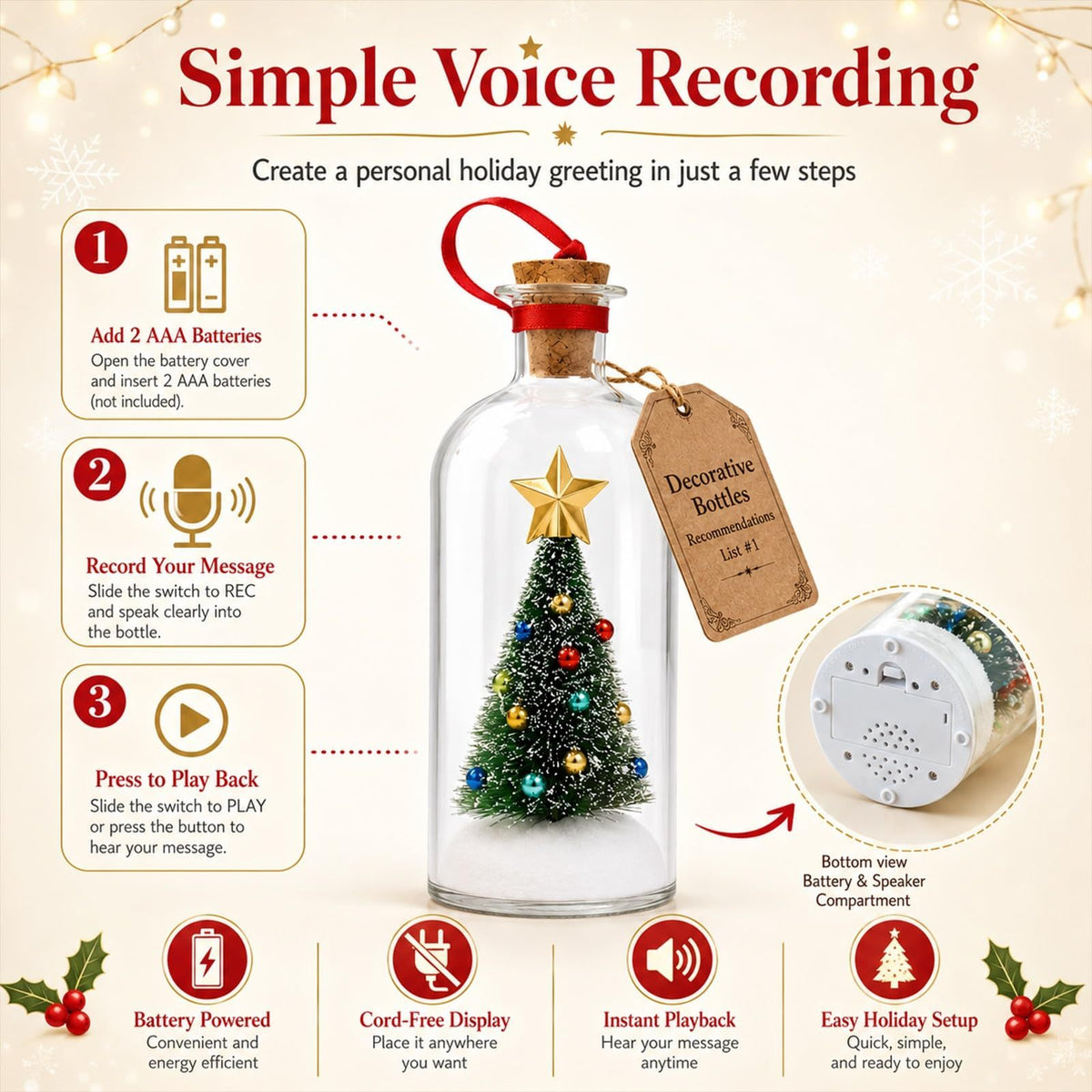 Blydo™ Christmas Tree Voice Recording Message Bottle